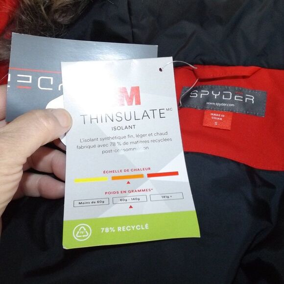 new SPYDER Coat, S, Crossover, Red/Black Furry trim hood, Zipper, Thumb holes - Picture 12 of 15
